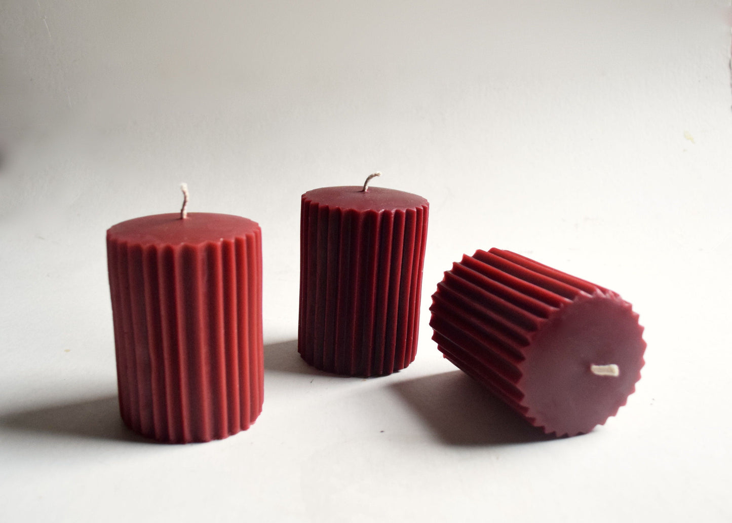 Fluted Pillar Candles/ Candle, Pillar Candle, Beeswax Candles, Beeswax - Two Sizes, in Burgundy, Caramel and Golden Yellow - Eco Luxury