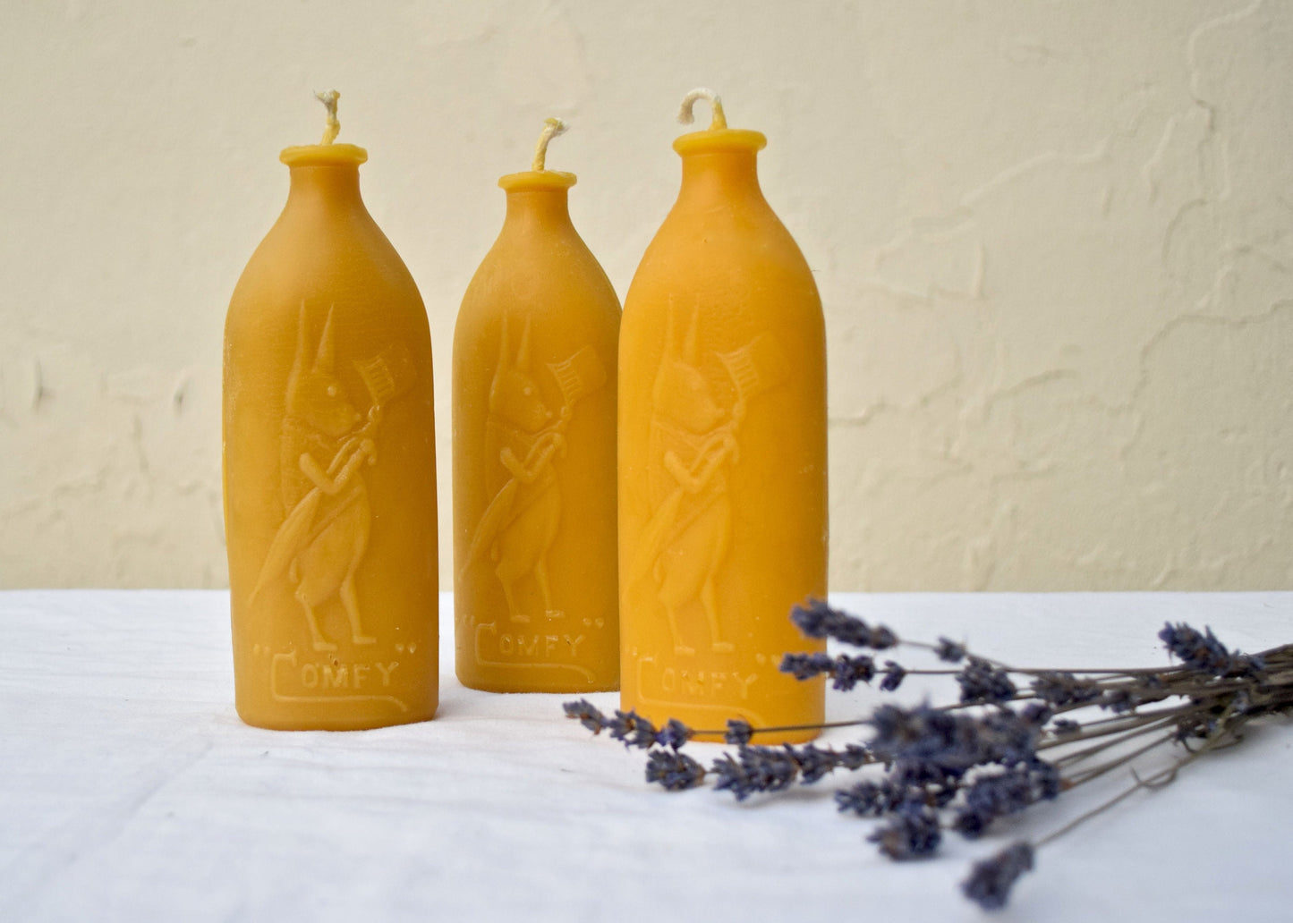 Antique Rabbit Bottle Candle in Pure Beeswax - Vintage Baby Bottle from early 1900s - Bottle Candle, Burnable Bottle, Beeswax, Candle