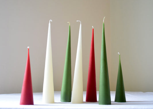 Christmas Candles - Beeswax Cone Candles // One Candle, Beeswax Candle, Candle, Beeswax, Modern Taper, Red White and Green