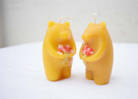 Love Bear Candle - 100% Beeswax // ONE Bear, Candle, Valentine's Day, Beeswax Candle, Love, Handpainted