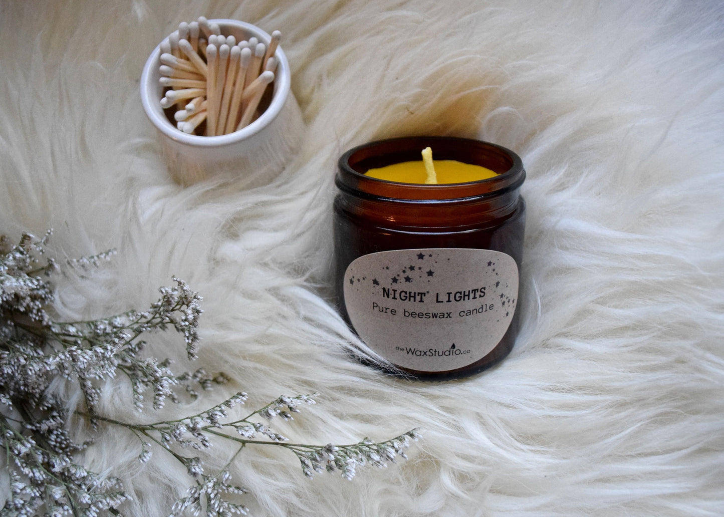 Night Lights Beeswax Jar Candle - 4 oz. Amber Glass Jar - Beeswax / Beeswax Candle, Candle
