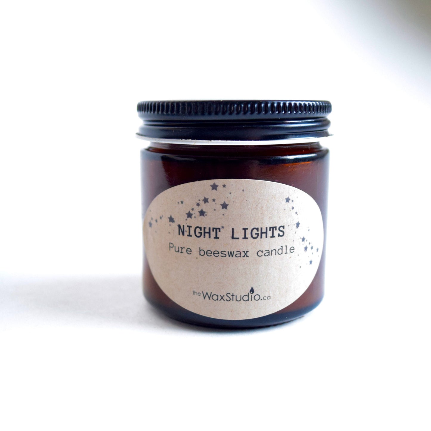 Beeswax Jar Candle - 4 oz. Amber Glass Jar - NIGHT LIGHTS / Beeswax Candle - Camping, Travel, Patio, Backyard Candle
