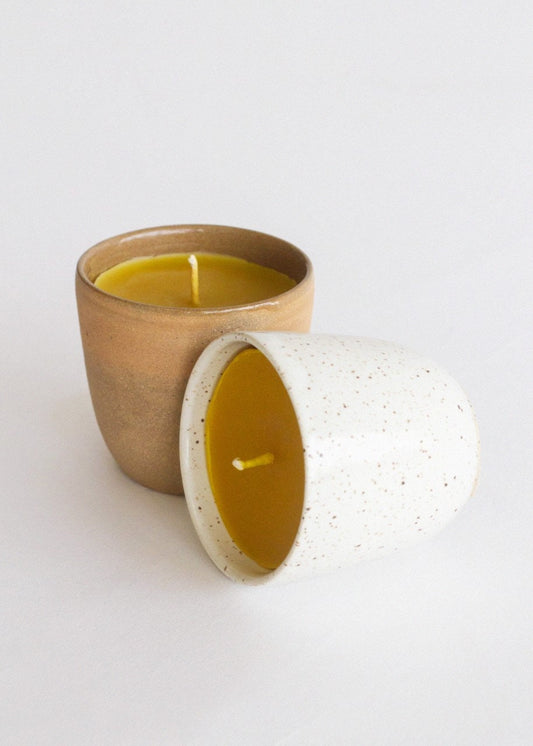 White Beeswax Candle - Tumbler - 5 oz. Stoneware Cup in White- Beeswax Candle - Hygge Home