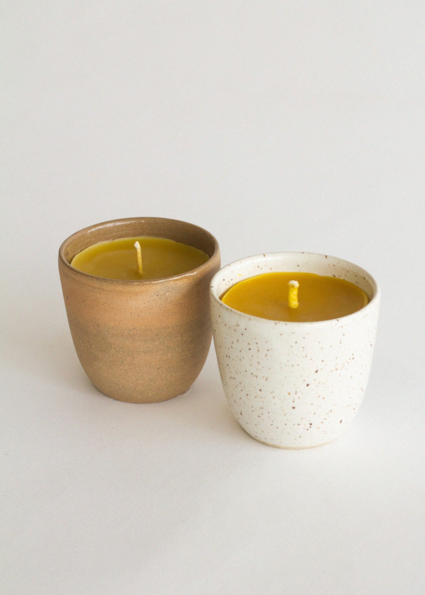 Terracotta Beeswax Candle - Tumbler - 5 oz. Stoneware Cup in Brown or White- Beeswax Candle - Hygge Home