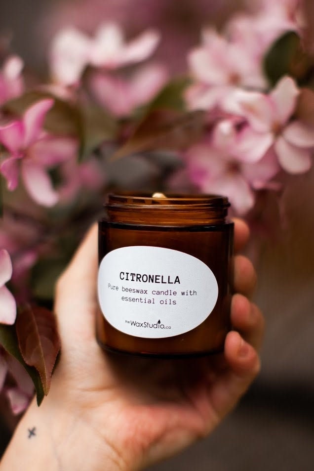 Citronella Beeswax Jar Candle - 4 oz. Amber Glass Jar / Beeswax Candle - Jar Candle, Beeswax, Citronella