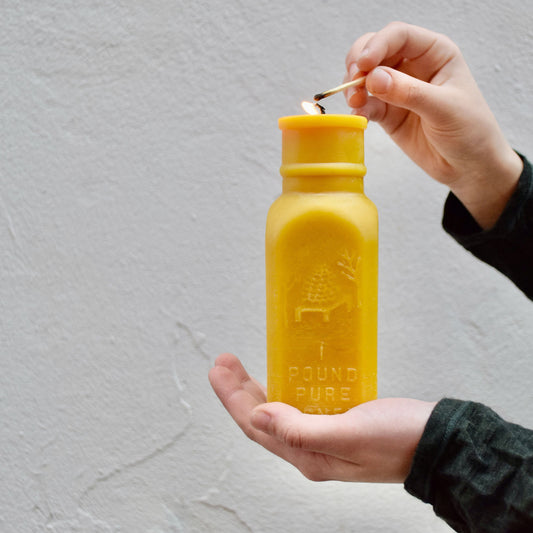 Beeswax Candle, Antique Honey Bottle - Bottle Candle in Pure 100% Beeswax // Beeswax, Candle