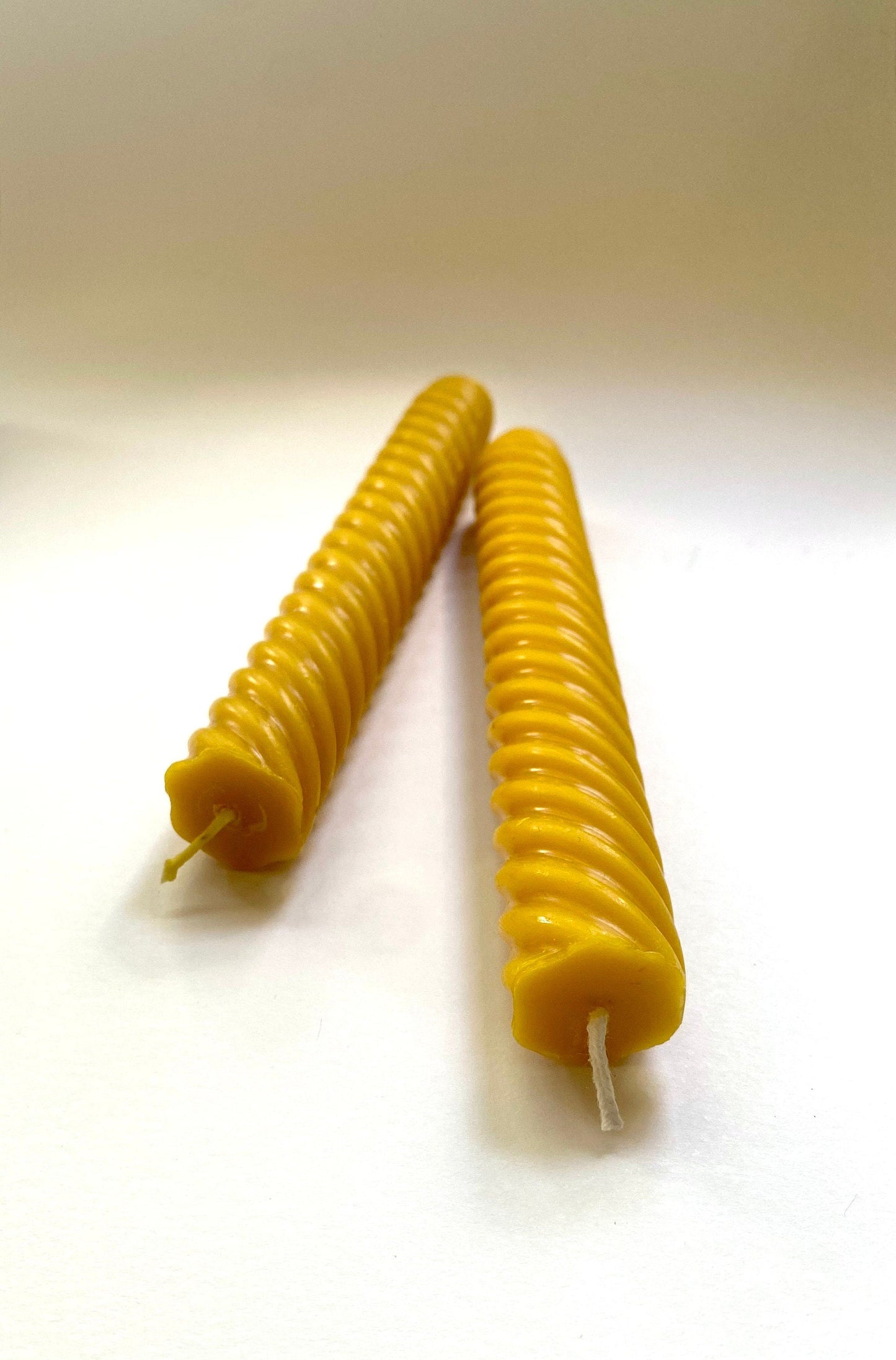 White Beeswax Spiral Tapers - Pair of Two 8" - Beeswax Tapers - Candles - Beeswax Candles, Twisted Taper Candles