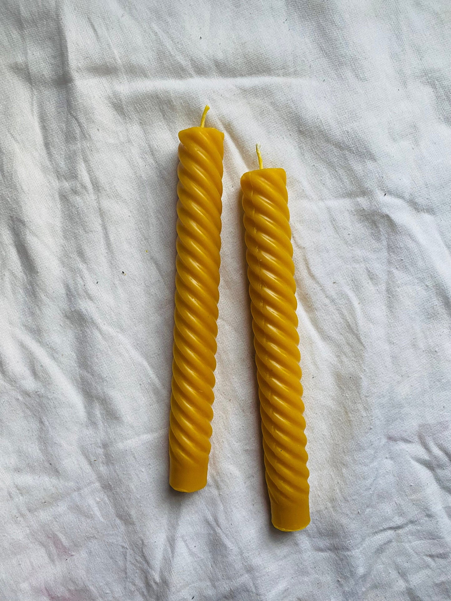 Beeswax Spiral Tapers - Pair of Two 8" - Pure Beeswax Tapers - Candles - Beeswax Candles, Twisted Taper Candles
