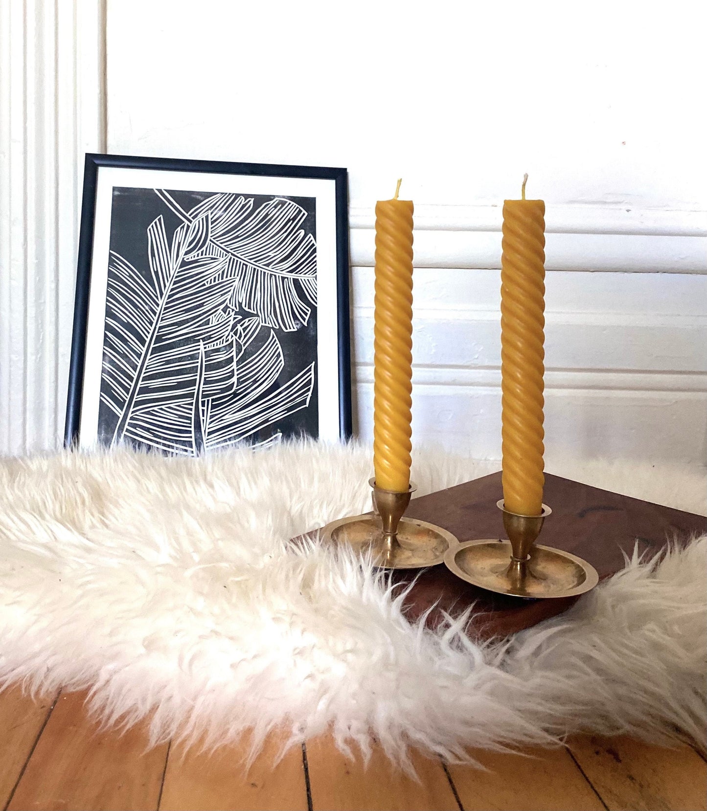Beeswax Spiral Tapers - Pair of Two 8" - Pure Beeswax Tapers - Candles - Beeswax Candles, Twisted Taper Candles