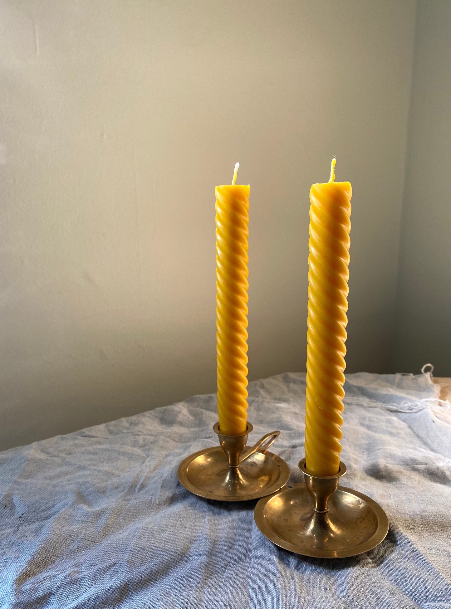 Walnut Brown Spiral Tapers in Pure 100%  Beeswax - Pair of Two 8" - Beeswax Tapers - Candles - Beeswax Candles, Brown, Tapers