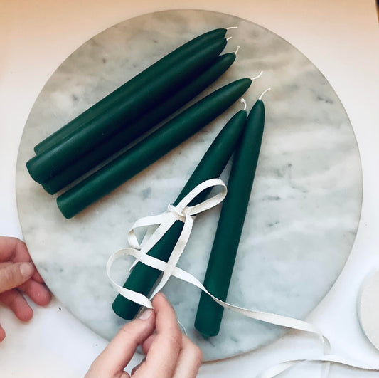 Forest Green Beeswax Taper Candles, Pair of 2 // Tapers, Beeswax Candles, 8" Tapers, Eco Friendly, Candles