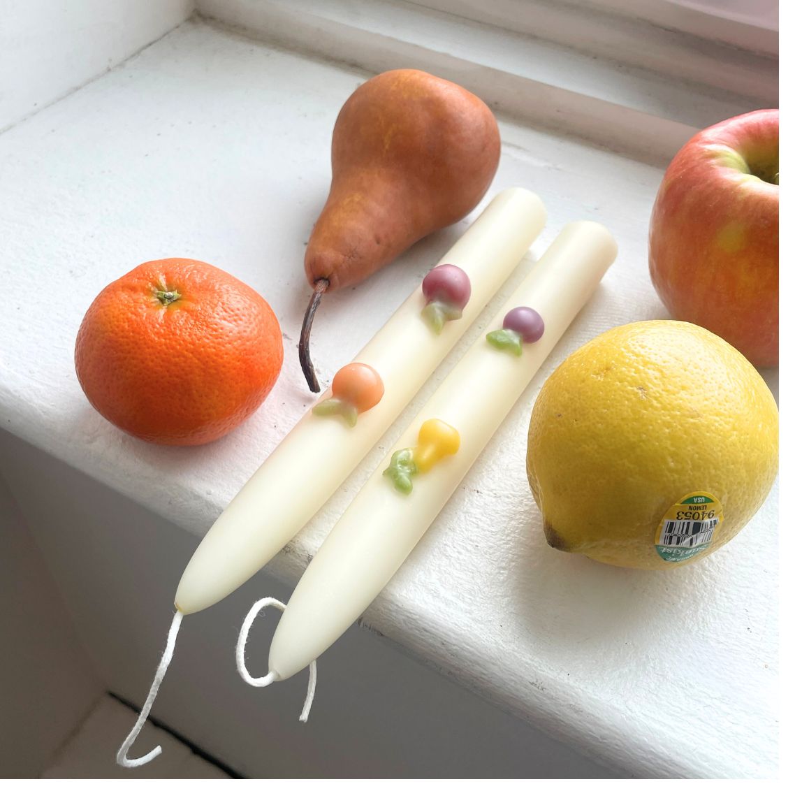 Fruit Beeswax Tapers - Pair of 2 // Tapers, Fruit, Candles, Food Candles, Beeswax, Fruit Salad