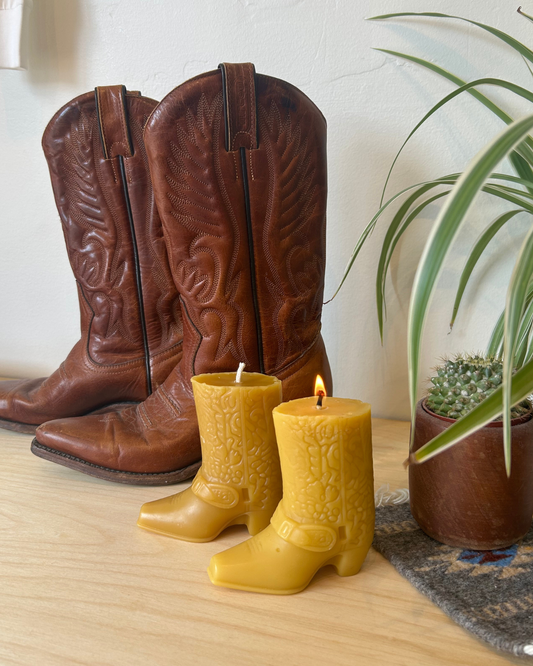 Cowboy Boot Candle - 100% Beeswax - Cowboy, Boot, Candle // Yellow, Western, Beeswax
