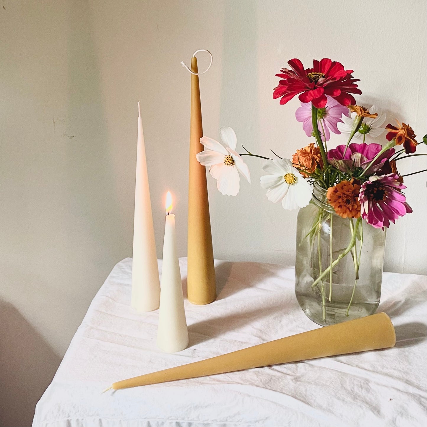 Modern Tapers - Cone Candles - No Taper Holder Needed - Hygge, Pure Beeswax, Beeswax Candles, Mix and Match 6" 9" 10" 12"