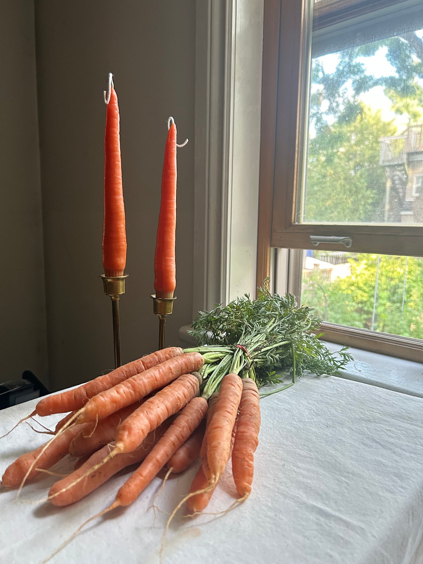 Carrot Beeswax Tapers - Pair of 2 // Tapers, Carrots, Orange Candles, Food Candles, Beeswax, Candle