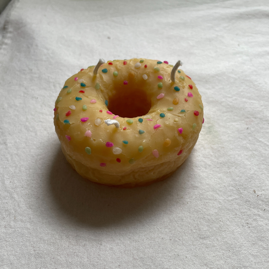 Donut - Beeswax Candle, Donut Candle - Single Donut in 100% Beeswax, Candle, Dessert