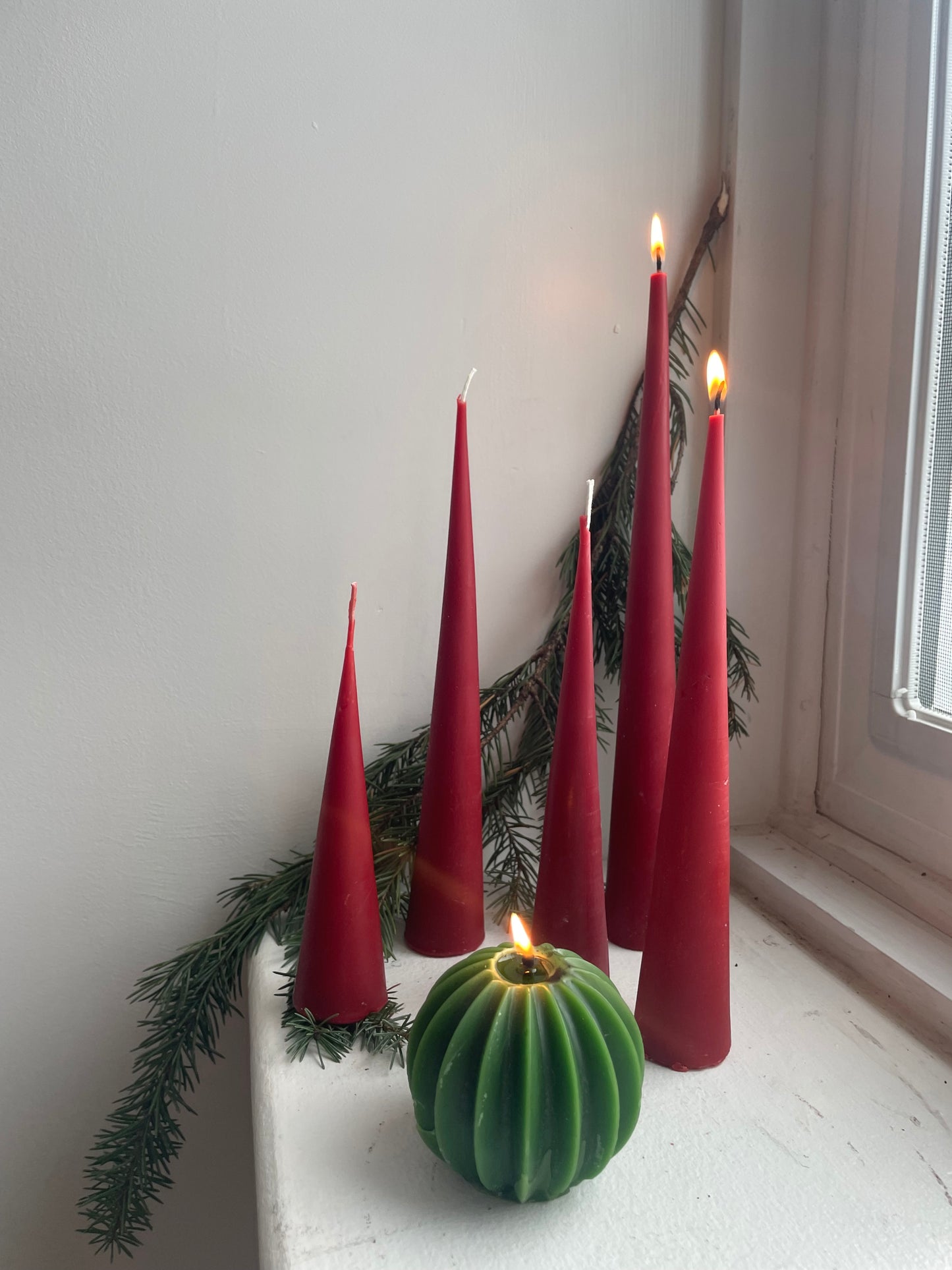 Burgundy Candles - Beeswax Cone Candles 6" 8" 10" 12"  // Minimalist, Hygge, Beeswax Candle, Candle, Beeswax, Pillar Candle, Burgundy Red