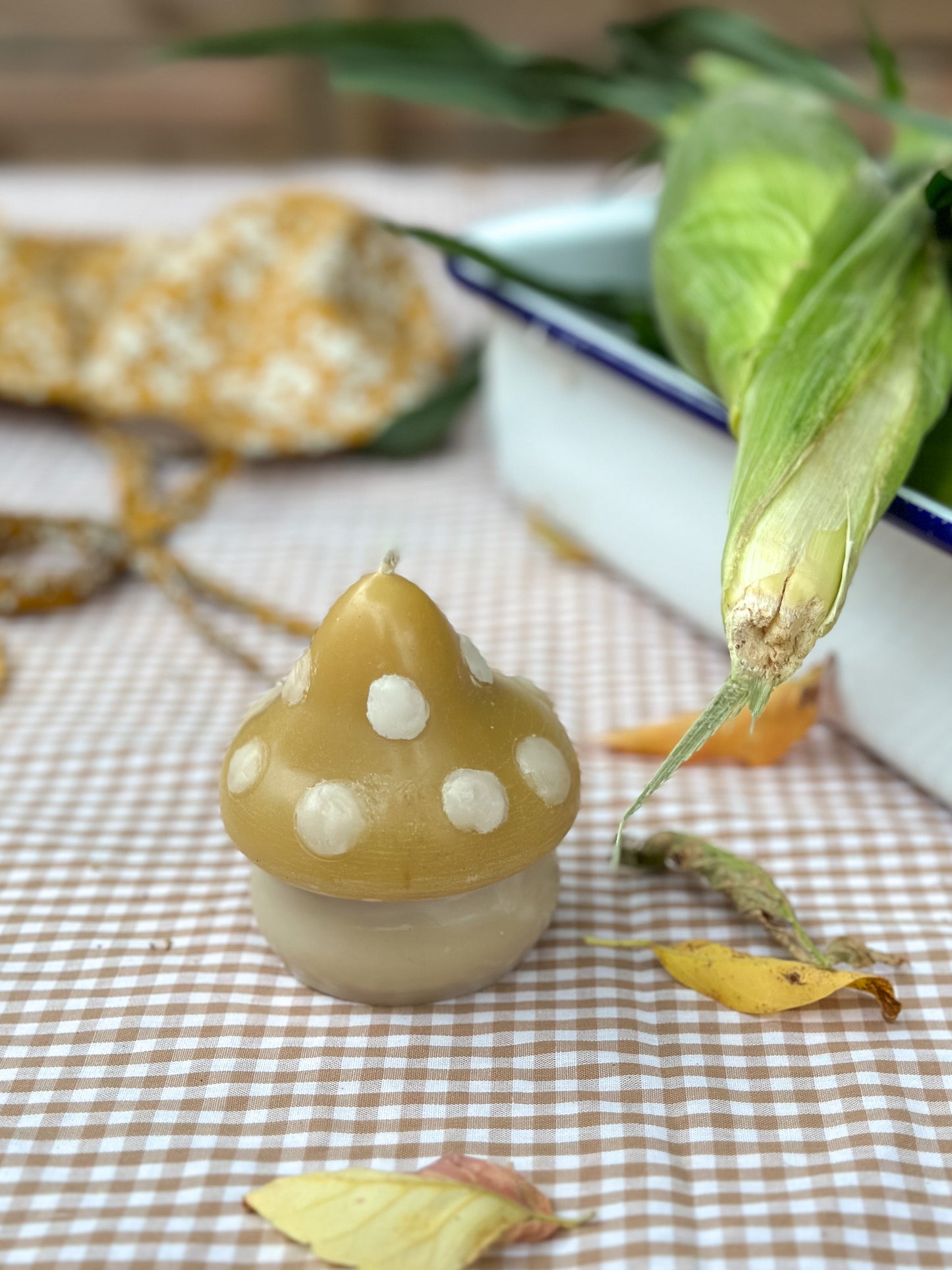 Spotted Mushroom Candle, Yellow Beeswax - ONE candle // Woodland, Mushroom, Beeswax, Candle