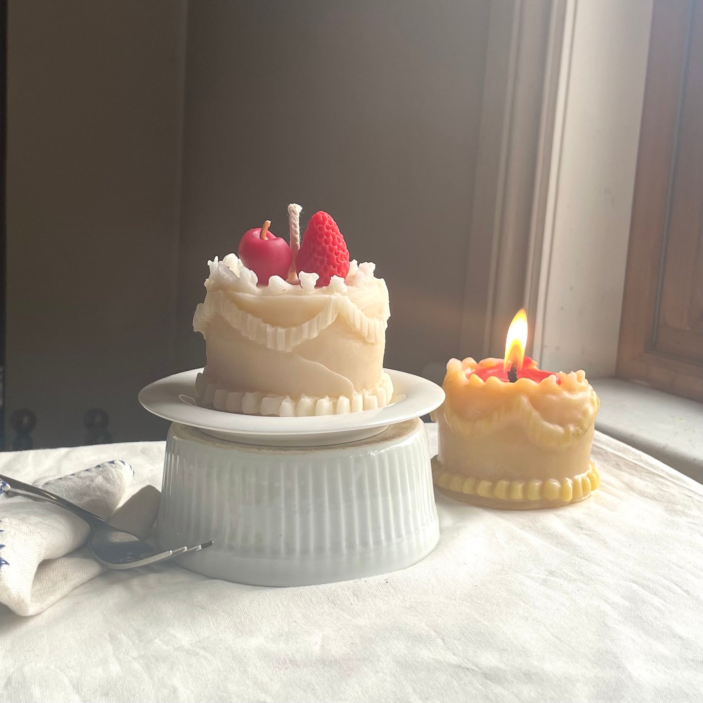 Cake Candle with Fruit in 100% beeswax - Birthday Cake Candle - Strawberry and Cherry