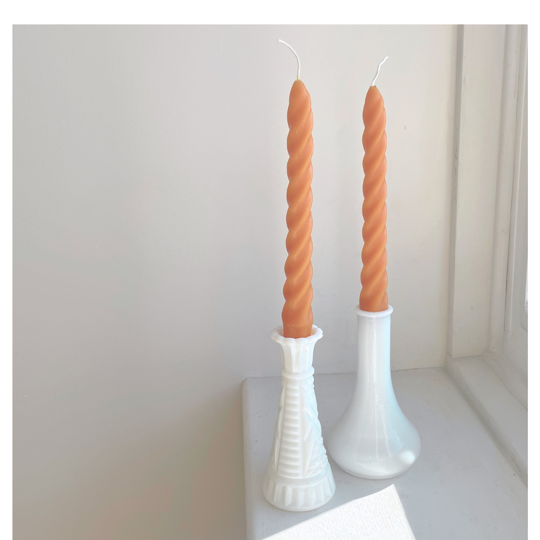 Orange Beeswax Twisted tapers - Hygge Home - Pair of 2 Taper Candles, Beeswax, Candles, Orange