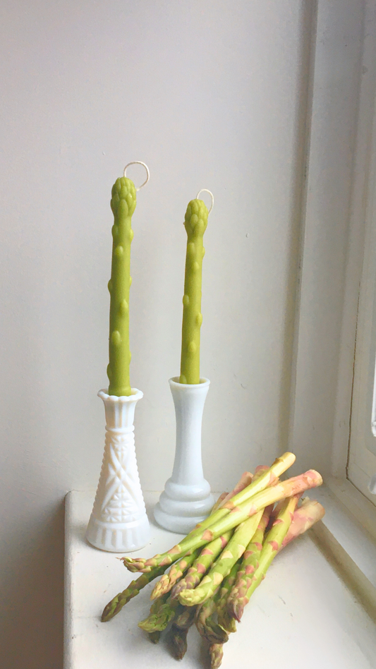 Asparagus Beeswax Tapers - Pair of 2 // Tapers, Asparagus, Green Candles, Food Candles, Beeswax, Candle