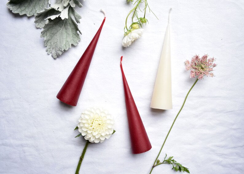 Holiday Cone Candles - Beeswax Cone Candles // Christmas, Beeswax Candle, Candle, Beeswax, Modern Tape
