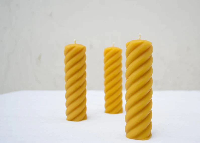 Blue Beeswax Spiral Candle - Pillar / Pure Beeswax Pillar / Twist Candle, Candle, Beeswax