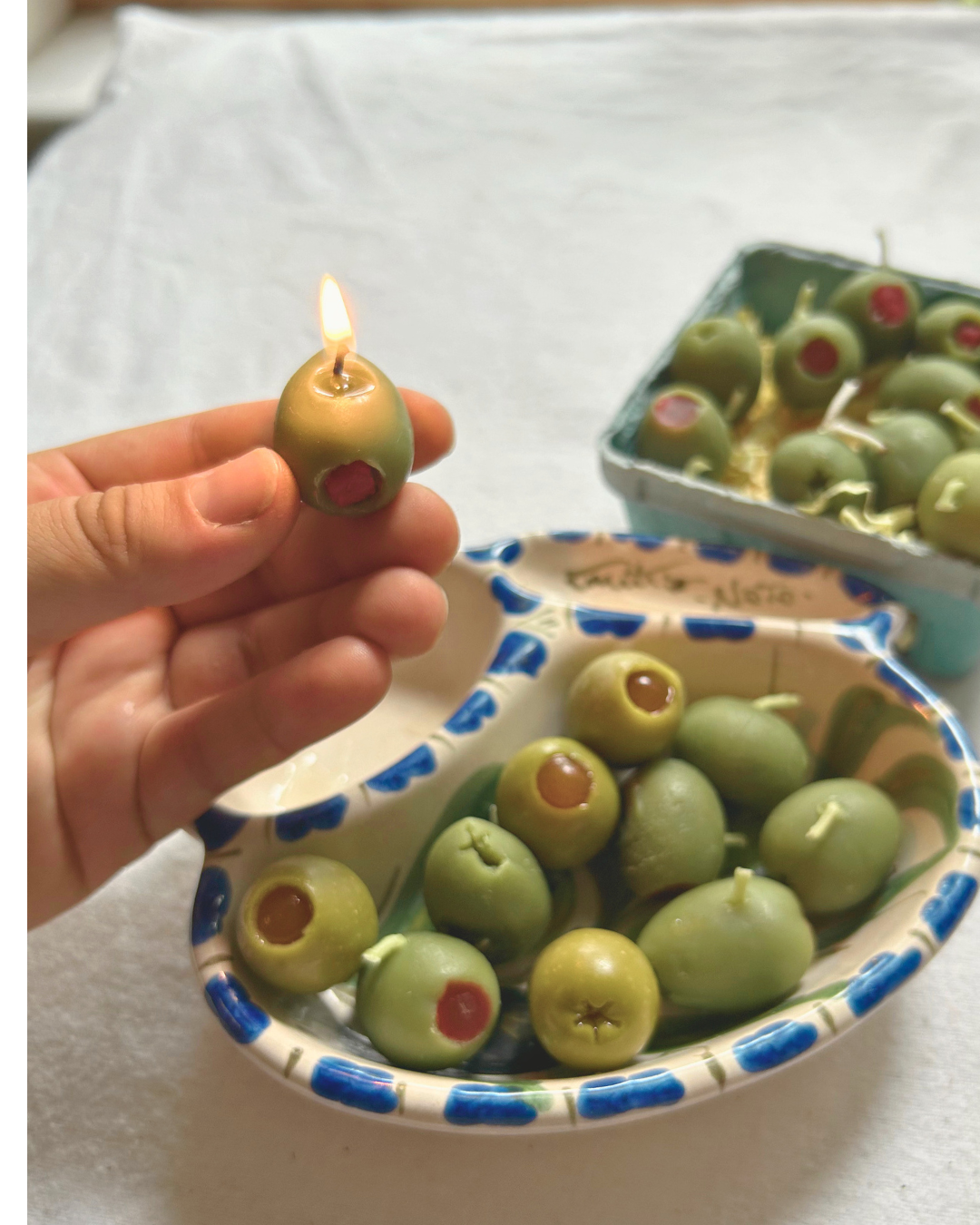 Olive Cake Candles-pure beeswax - cake candles - OLIVES SET of 12 -  candle, beeswax, carrots, food candles
