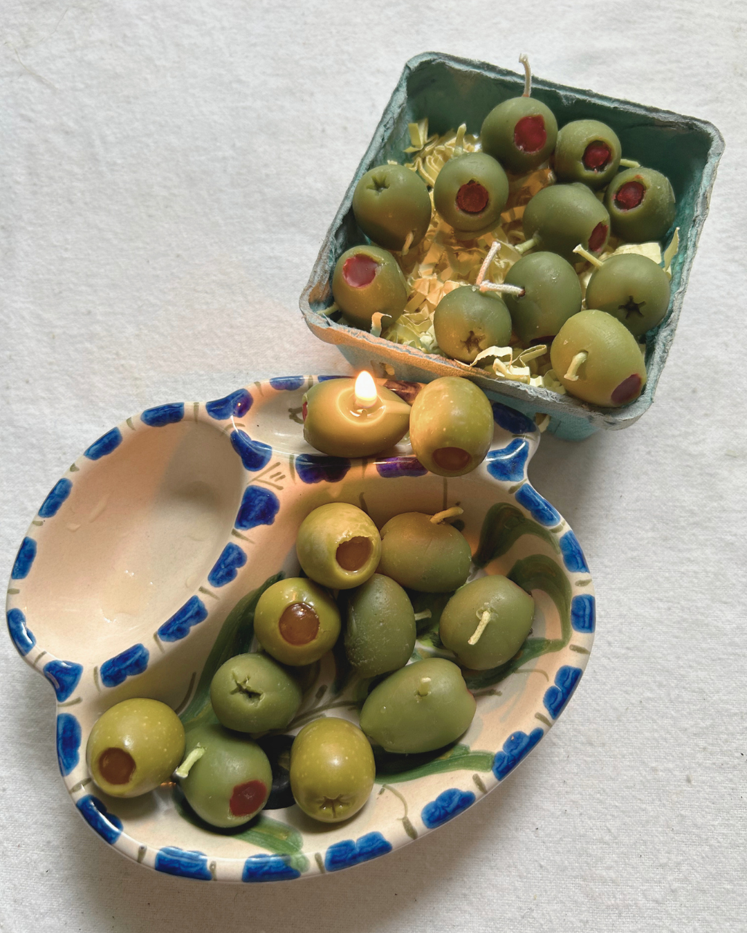 Olive Cake Candles-pure beeswax - cake candles - OLIVES SET of 12 -  candle, beeswax, carrots, food candles