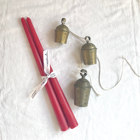Red 10" Tall Beeswax Taper Candles, 100% Pure Handfiltered Beeswax, Candles Pair of 2 // Tapers, Tapered Candles, Beeswax Candles