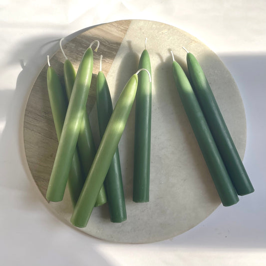 Green Beeswax Taper Candles, Pair of 2 // Tapers, Beeswax Candles, 8" Tapers, Eco Friendly, Candles