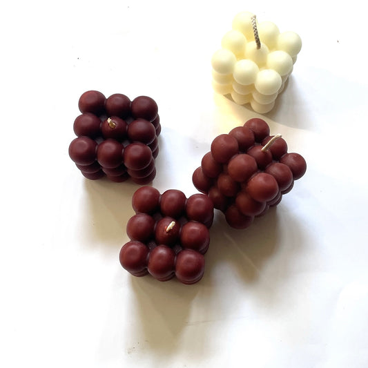 Burgundy Bubble - Beeswax Cube Candle  // Beeswax, Candle, Bubble, Beeswax Candle, Bubble Candle, Square Candle