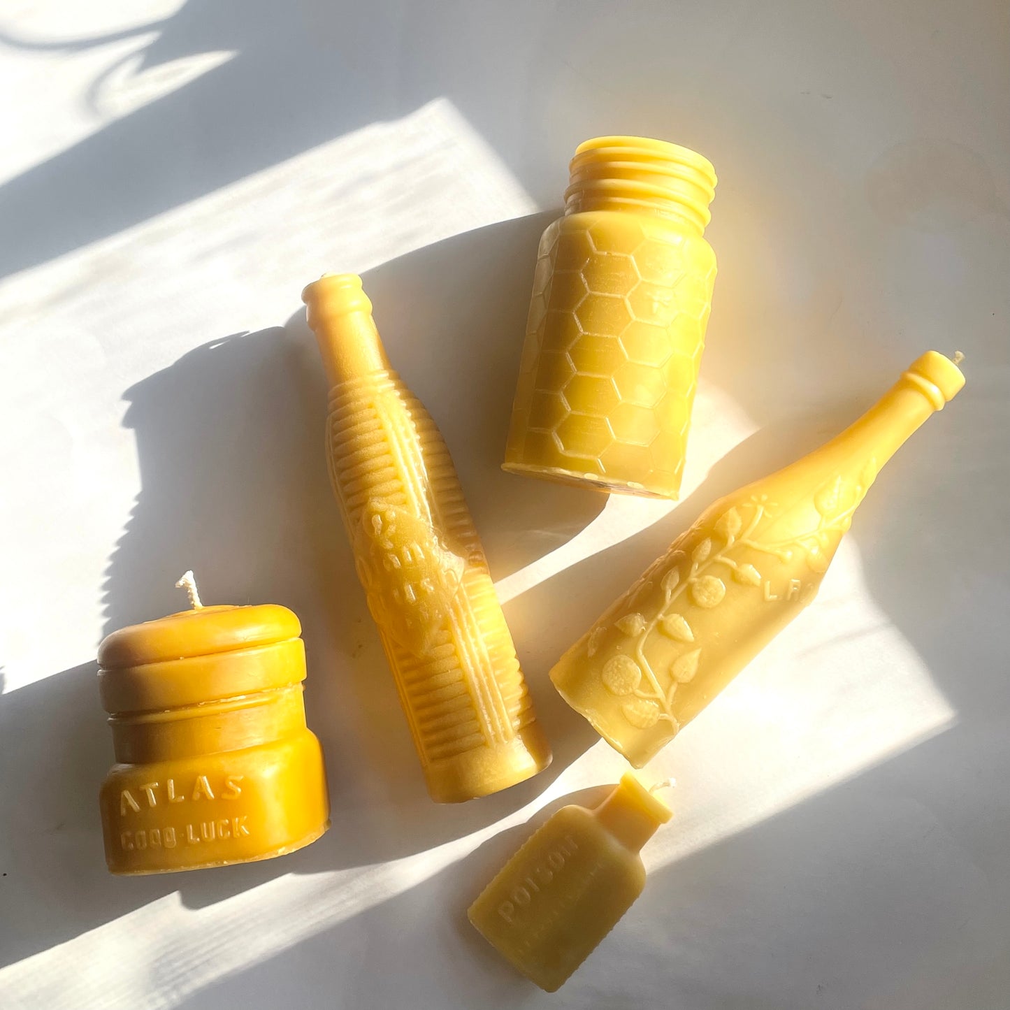 Vintage Beeswax Bottle Candles - Candles, Beeswax - from Antique Bottle Molds