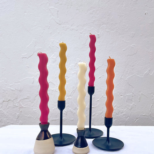 Beeswax Wavy Tapers- Pair of 2 / Tapers, Beeswax, Candles, Tropical Colors