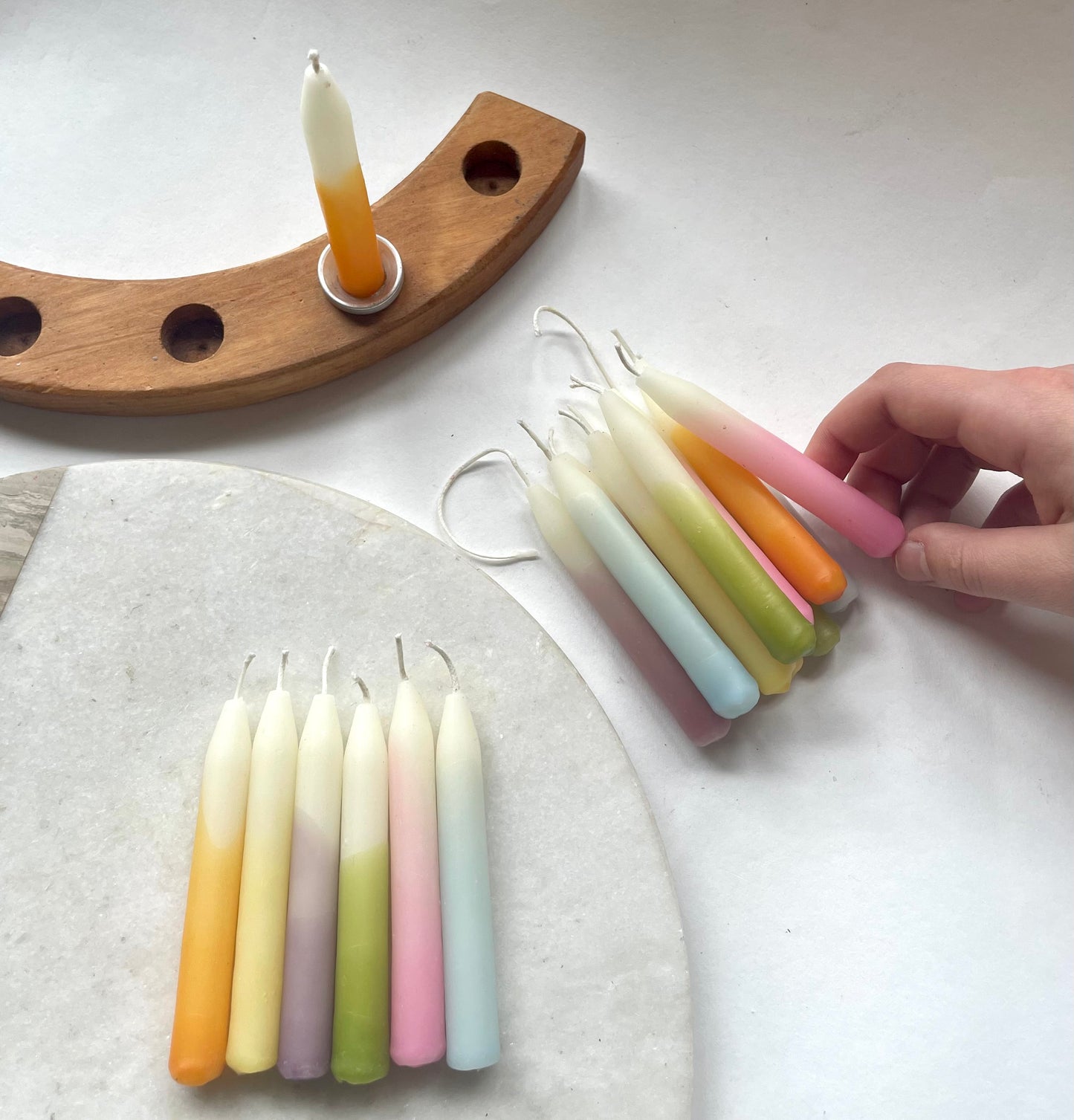 Dip Dye Pure Beeswax Candles / SET OF 6 / Birthday Ring Candles, Cake Candles, Mini, Beeswax Candles