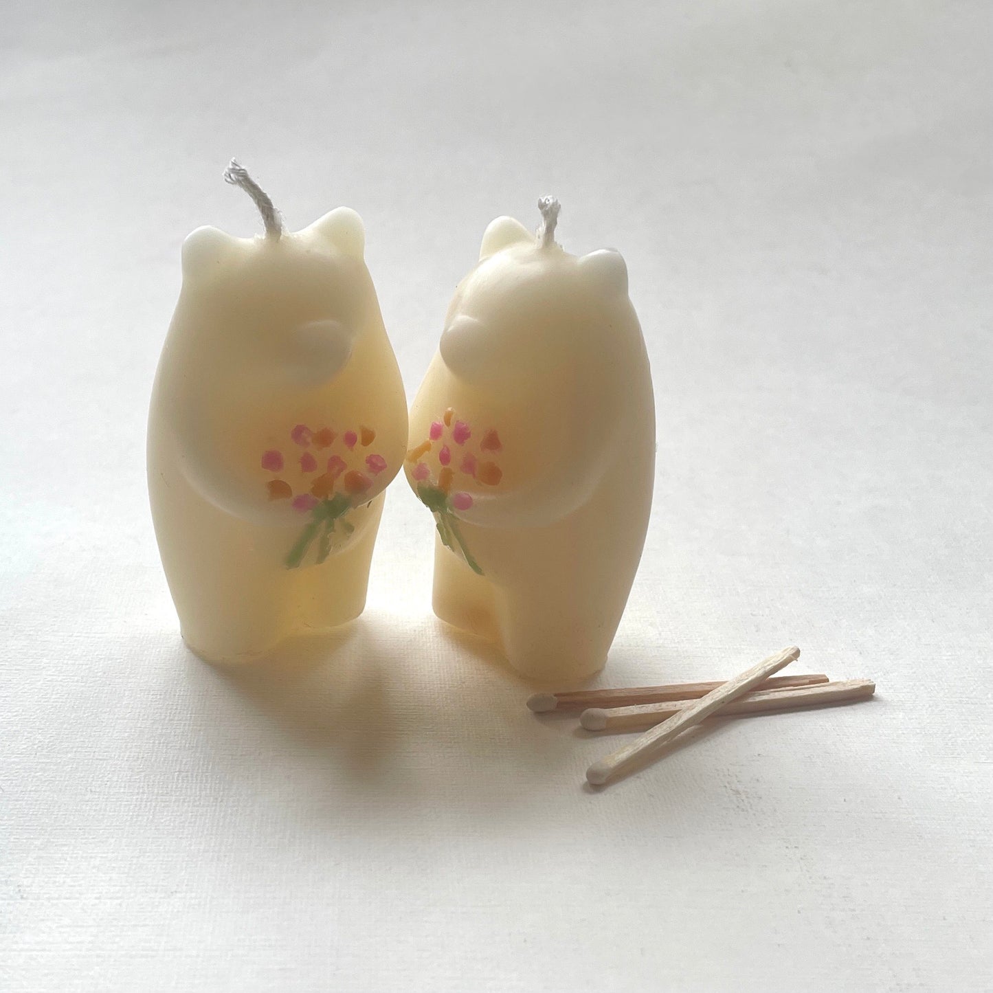 Beeswax Bear Candle - 100% Beeswax in Off-White // ONE Bear, Candle, Valentine's Day, Beeswax Candle, Love, Handpainted