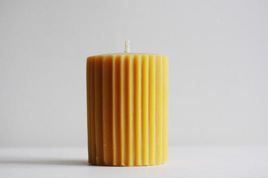 Fluted Pillar Candles/ Candle, Pillar Candle, Beeswax Candles, Beeswax - Two Sizes, in Burgundy, Caramel and Golden Yellow - Eco Luxury