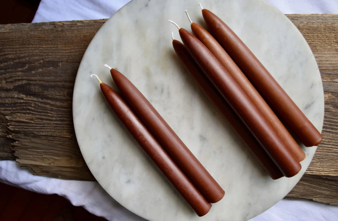 Walnut Brown Tapers - Beeswax Tapers - Beeswax Candles, 8" Pair of Two