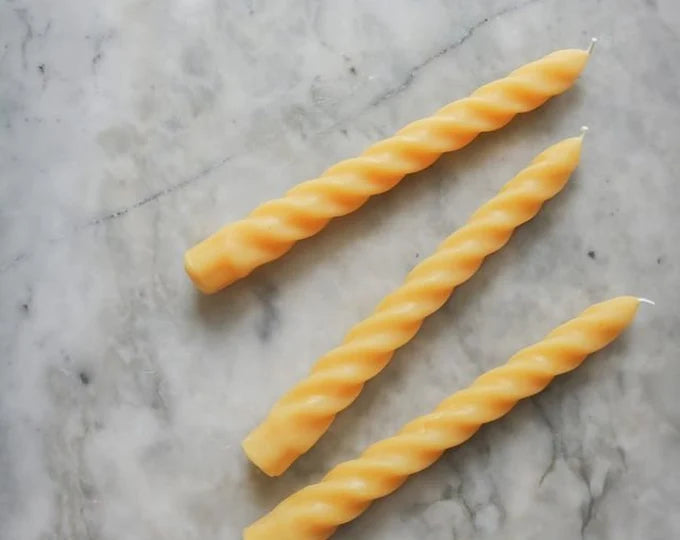 Taper Candles, Pair of 2 in 100% Beeswax, Twisted // Tapers, Twist, Tapered Candles, Beeswax Candles, 8" Tapers, Eco Friendly, Decor