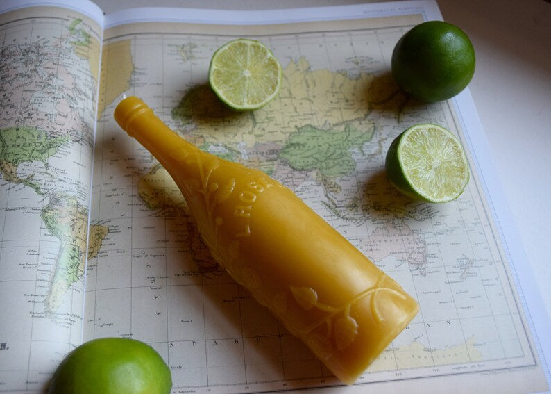 Beeswax Candle / Antique Bottle Candle // Lime Juice Bottle for Scurvy on the Seas, Burnable Bottle Candle, Candle, Pure Beeswax