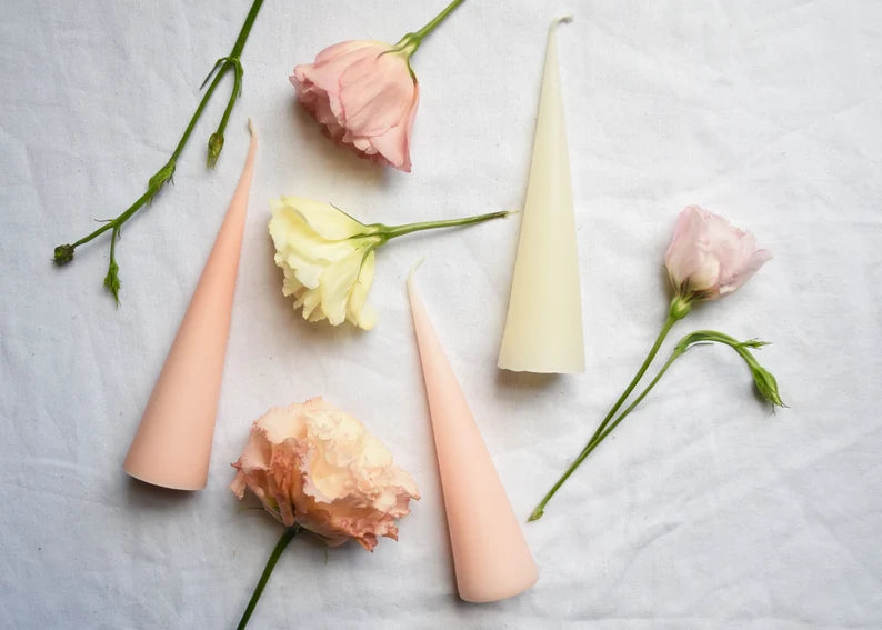 Light Pink Beeswax Cones - 6", 8", 10" 12" - Candle, Beeswax, Pink Cone Candle - Hygge