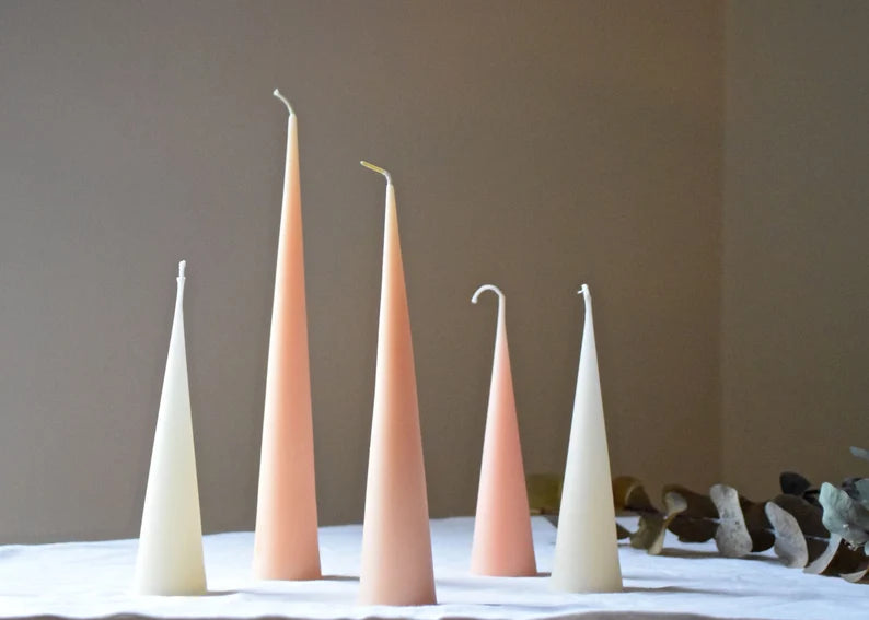 Light Pink Beeswax Cones - 6", 8", 10" 12" - Candle, Beeswax, Pink Cone Candle - Hygge