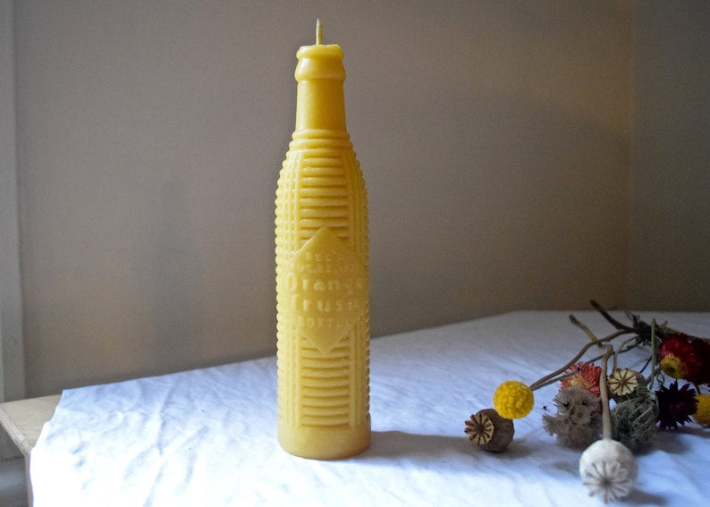 Vintage Orange Soda Candle - Beeswax Bottle Candle - Candles, Beeswax - from Antique Bottle Molds
