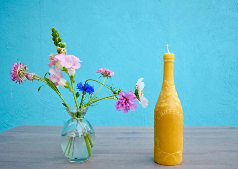 Vintage Bottle Candle in 100% Beeswax // Candle, Beeswax Candle, Burnable Bottle Candle, Pure Beeswax