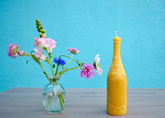 Vintage Bottle Candle in 100% Beeswax // Candle, Beeswax Candle, Burnable Bottle Candle, Pure Beeswax