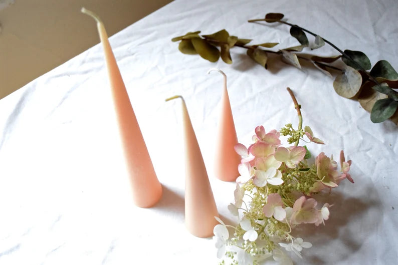 Light Pink Beeswax Cones - 6", 8", 10" 12" - Candle, Beeswax, Pink Cone Candle - Hygge