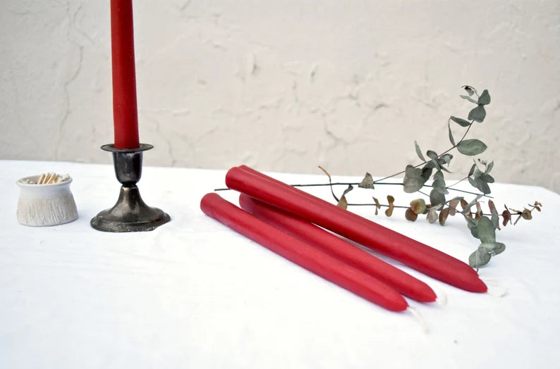 Red Beeswax Tapers - Pair of Two - You Choose 8" or 10" tall - Beeswax Candles, Tapers