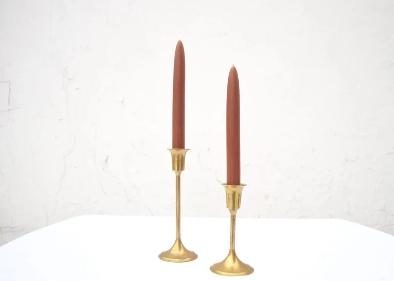 Beeswax Taper Pair in Caramel Brown- Beeswax, Candles, Taper Pair of Two 8"