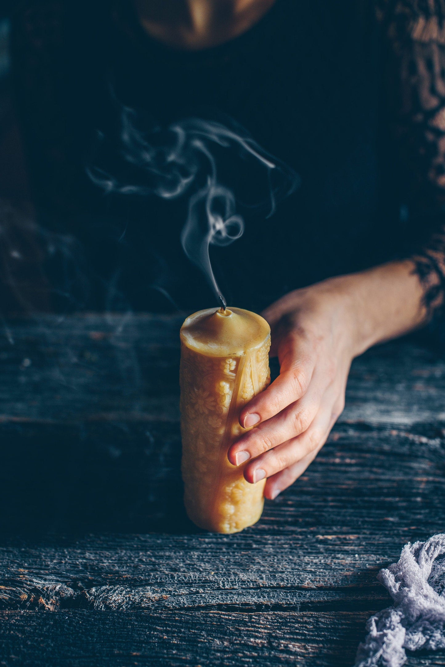 Cream Beeswax 1800s Flower // Pillar Candle Cast from Actual Candle from 1800s / Beeswax Candle, Flowers