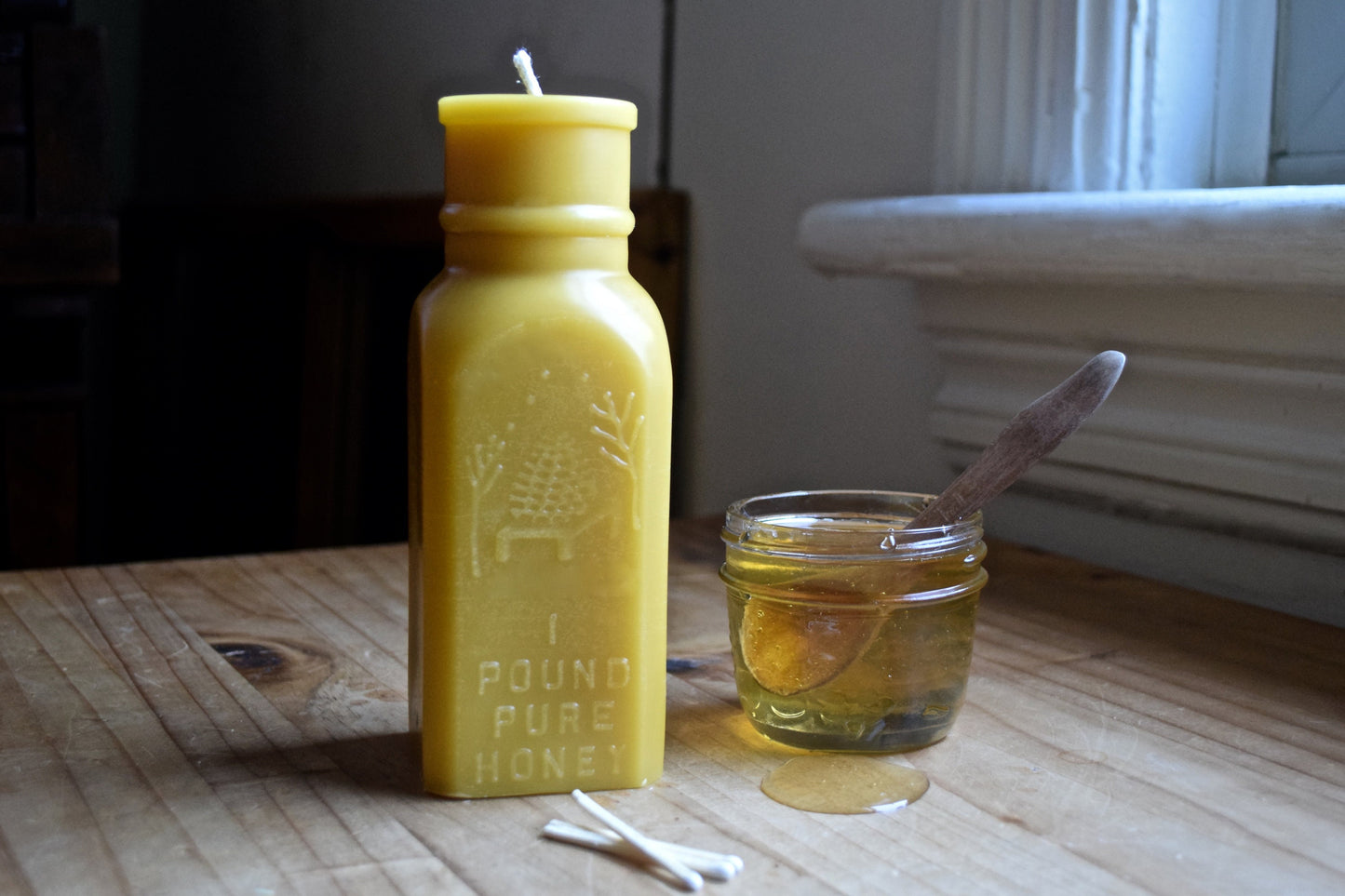 Beeswax Candle, Antique Honey Bottle - Bottle Candle in Pure 100% Beeswax // Beeswax, Candle